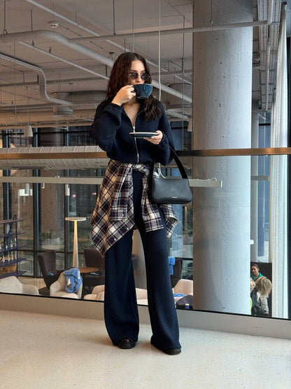 Damen Jumpsuit Durchgehender Reißverschluss Weites Bein Eveloria