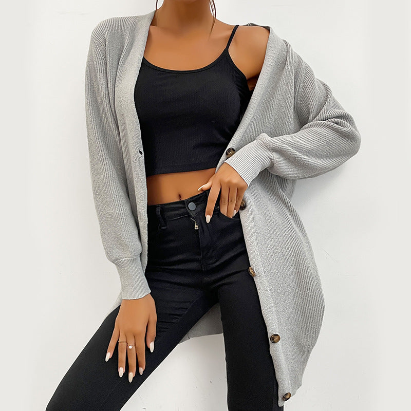 Damen Strickjacke Modernes Design Durchgehende Knopfleiste Beige - Eveloria