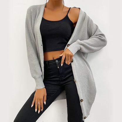 Damen Strickjacke Modernes Design Durchgehende Knopfleiste Beige - Eveloria