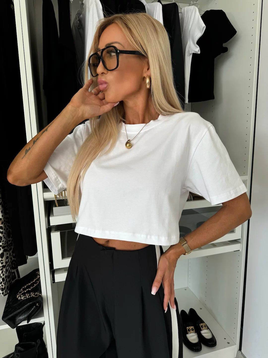 Damen T-Shirt Leopardenmuster Kurzarm weiß