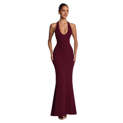 Damen Elegantes Bodenkleid V-Ausschnitt Figurbetonung