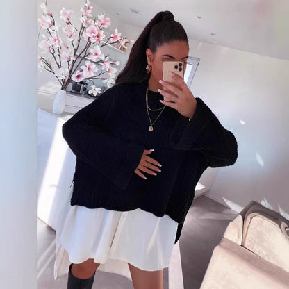 Damen Pullover Strukturiertes Gewebe Weit Schnitt Beige Eveloria