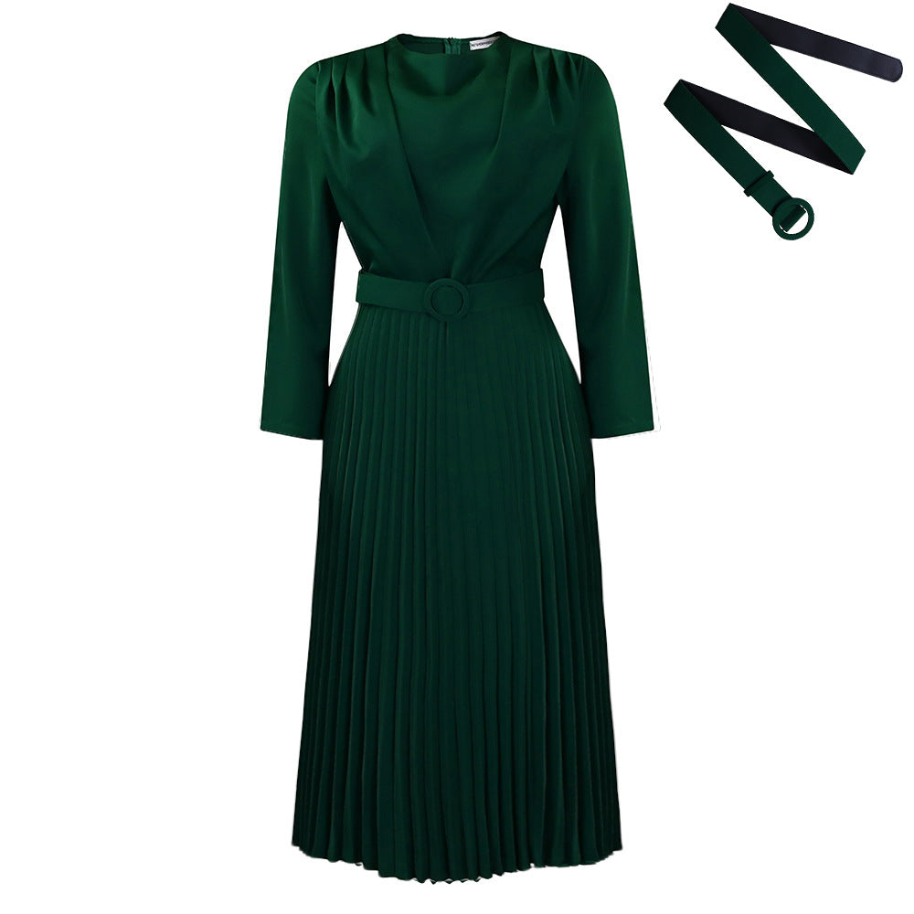 Damen Plisseekleid mit Gürtel und Falten Elegantes Damenkleid
