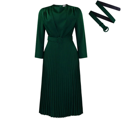 Damen Plisseekleid mit Gürtel und Falten Elegantes Damenkleid