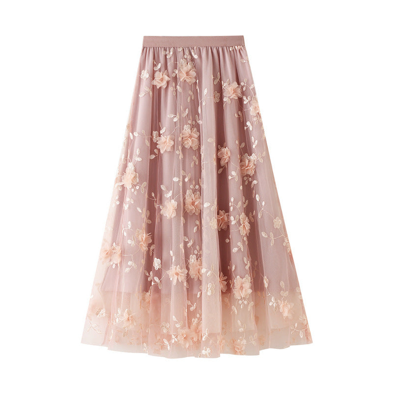 Damen Tüllrock Elastisch Floral Stickdetails