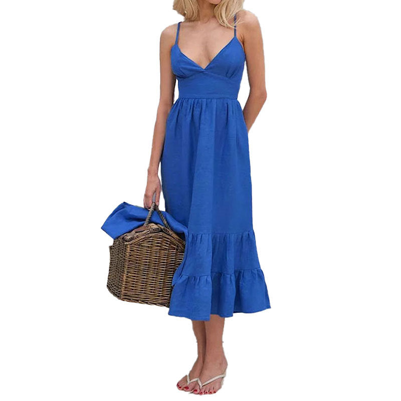 Damen Maxikleid V-Ausschnitt Voluminöser Rock Eveloria