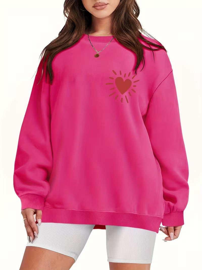 Damen Sweatshirt Lässig Übergroß Herzmotiv Grau