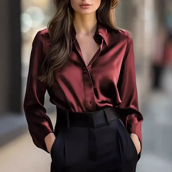 Damen Satinbluse Klassischer Schnitt Dezent Glanz