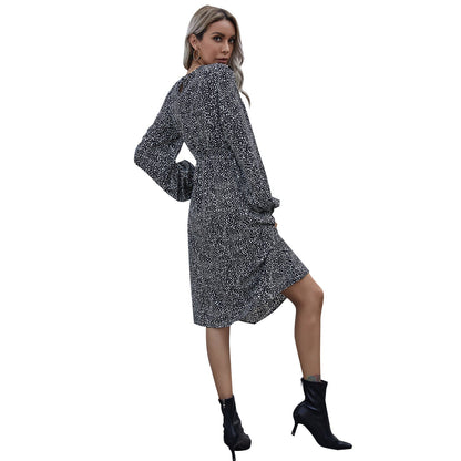 Damen Midikleid mit langen Puffärmeln Elastisches Taillenband