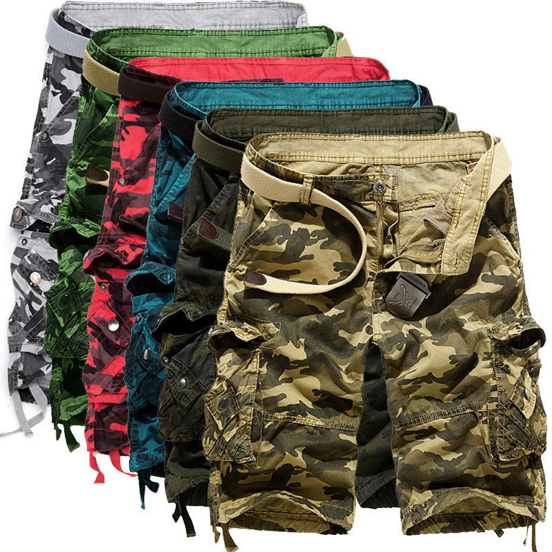 Herren Camo Cargo Shorts Mehrere Taschen Verstellbarer Bund Olivgrün - Eveloria