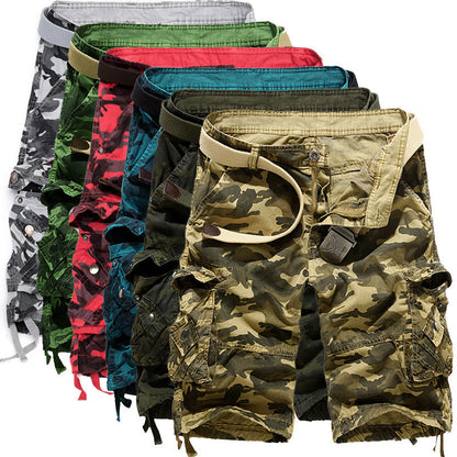 Herren Camo Cargo Shorts Mehrere Taschen Verstellbarer Bund Olivgrün - Eveloria