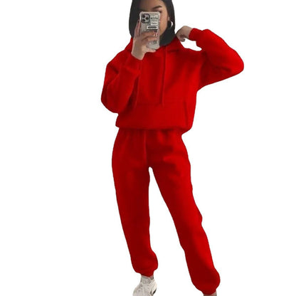 Damen Fleece-Joggingset mit Kapuze und elastischem Bund
