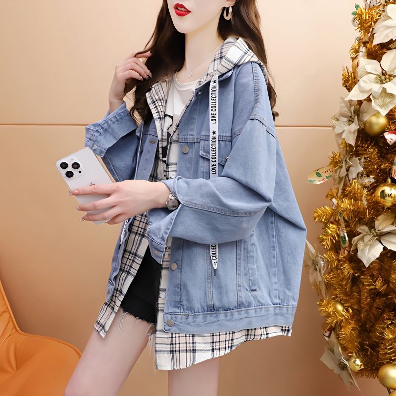 Damen Jeansjacke mit Kapuze und Reißverschluss Schwarz Eveloria - Eveloria