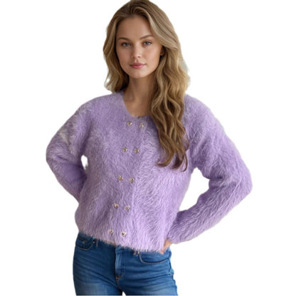 Damen Bolero Weich Gestrickt Herzknöpfe