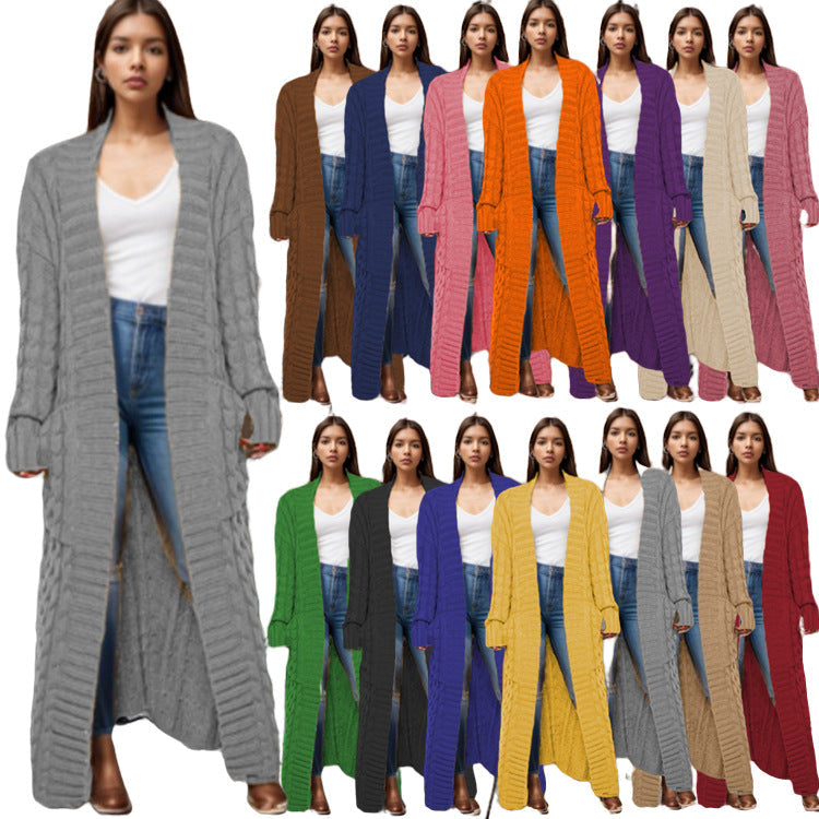 Damen Strickcardigan Lang Zopfmuster - Eveloria