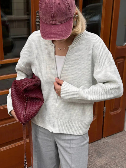 Damen Strickpullover Lässig Reißverschluss Eveloria