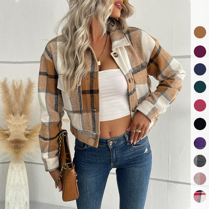 Damen Kariertes Shirtjacke mit Taschen Eveloria - Eveloria