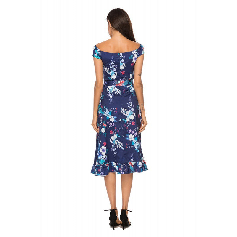 Damen Midikleid Blumendesign Tailliert Rüschen