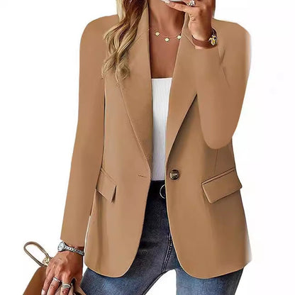 Damen Blazer Elegant Casual Modern mit Taschen Beige