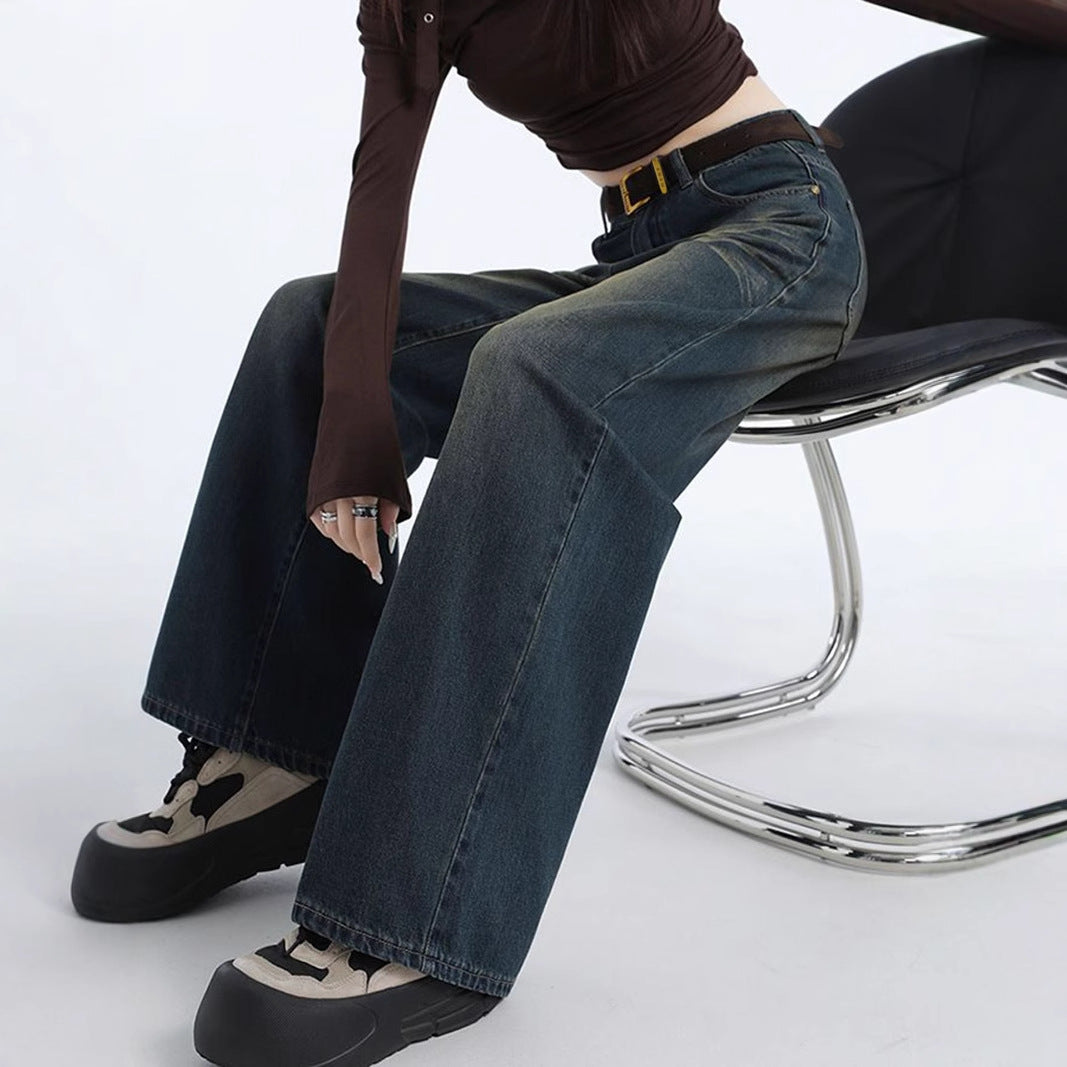 Damen Weite Jeans Hochbund Modische Waschung Eveloria