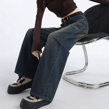 Damen Weite Jeans Hochbund Modische Waschung Eveloria