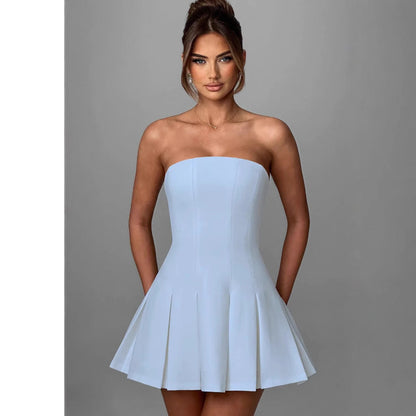 Damen Hochzeitskleid Bandeau Rock Voluminös Weiß Eveloria