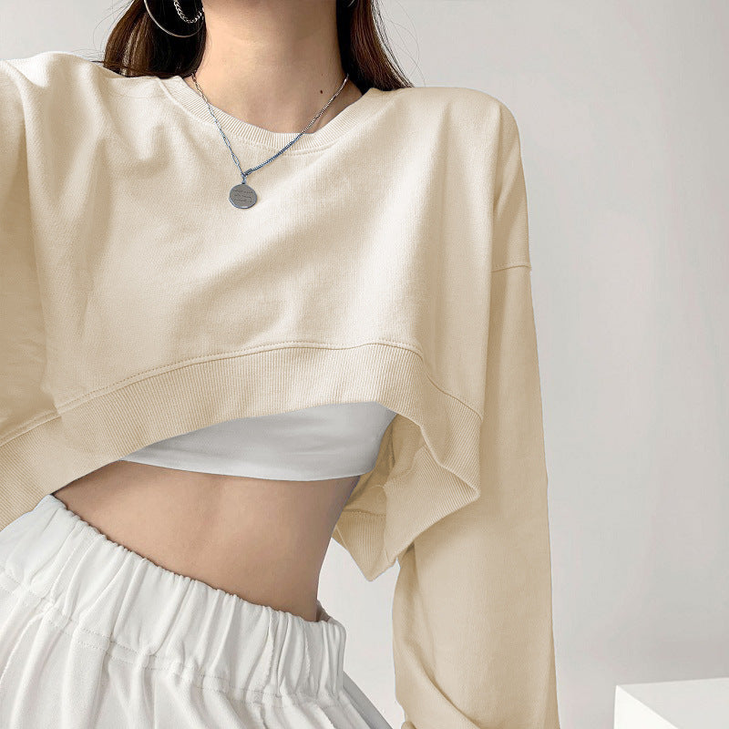 Damen Crop-Sweatshirt Weit Ärmel Modischer Schnitt