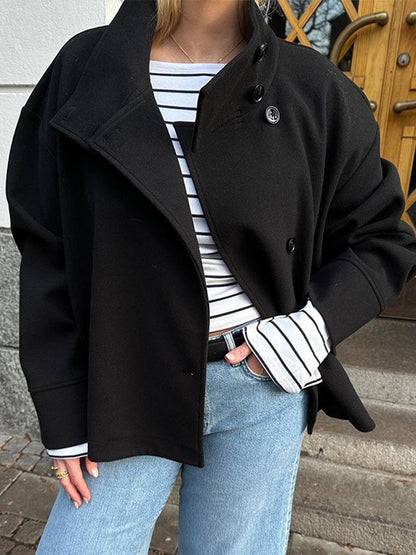 Damen Oversized Jacke Hochschließend Knopfdetails Eveloria
