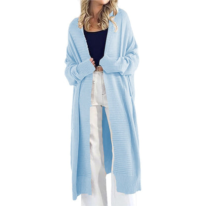 Damen Strickcardigan Lang mit Muster und Taschen Anthrazit
