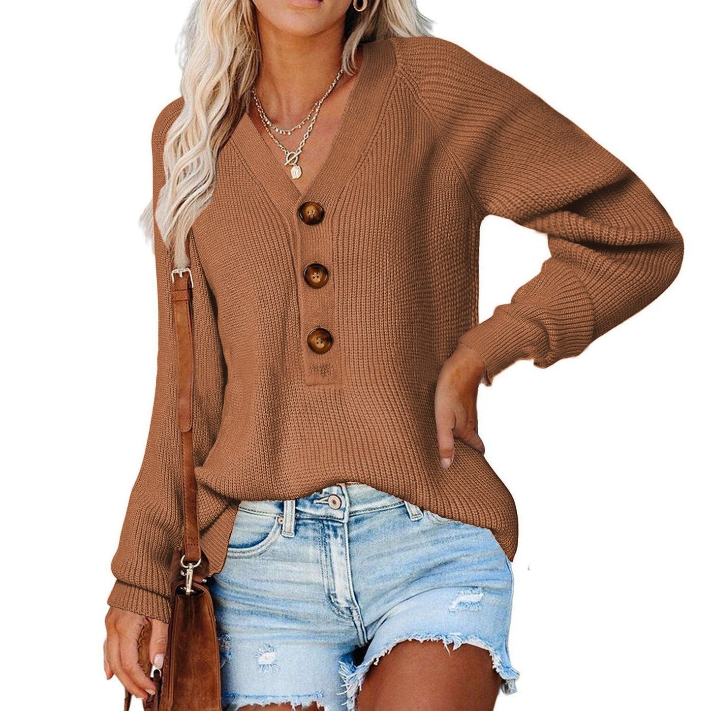 Damen Strickpullover Weit Schnitt Mit Knöpfen