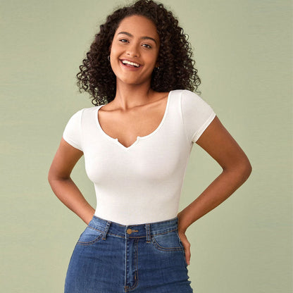 Damen T-Shirt V-Ausschnitt Kurzärmel Eveloria - Eveloria
