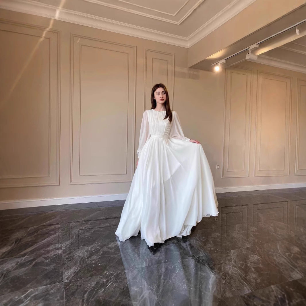 Damen Maxikleid Gerafftes Oberteil Länge Lang Ärmel Eveloria