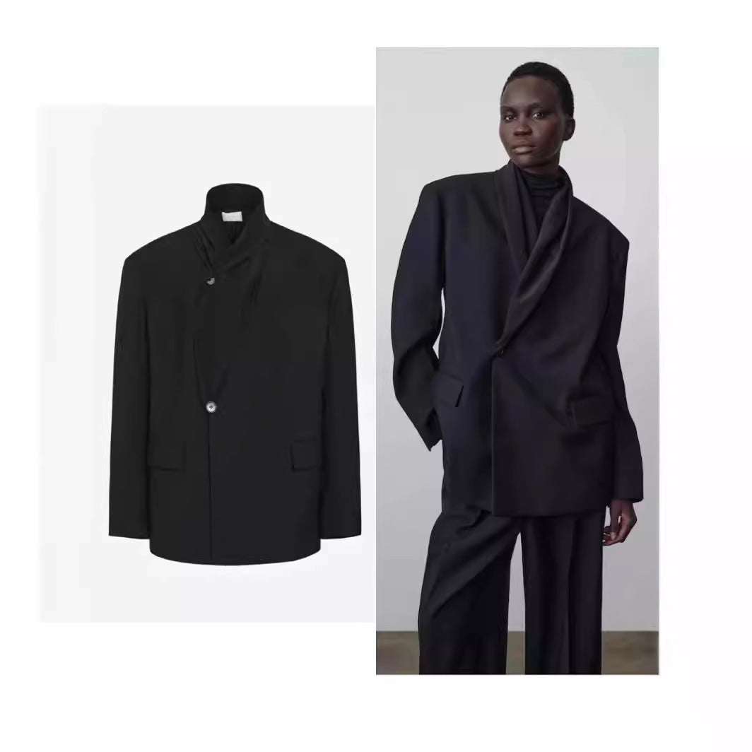 Damen Oversize Blazer mit Drapierung Vorderseite Eveloria