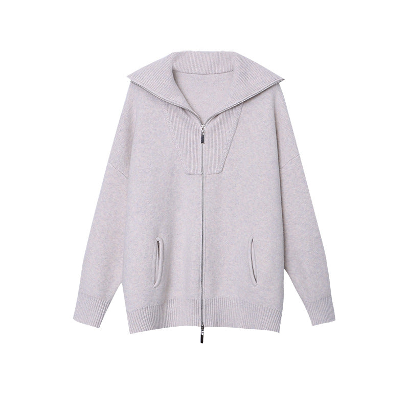 Damen Strickjacke Lässig Hochkragen Seitentaschen Eveloria