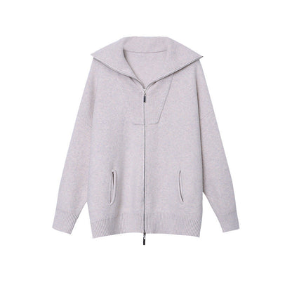 Damen Strickjacke Mit Reißverschluss Hoch Kragen Beige