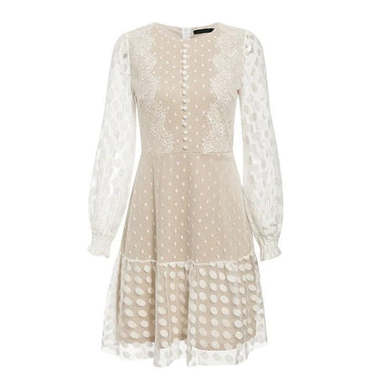 Damen Babydoll-Kleid mit Puffärmeln und Spitzenakzenten Transparent