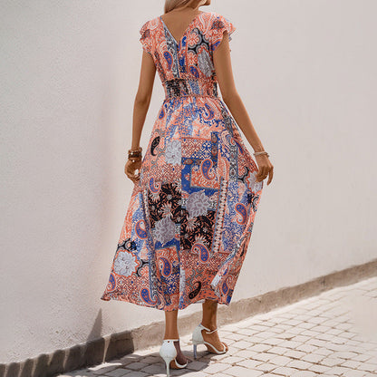 Damen Maxi-Kleid Paisley-Design Tailliert Eveloria