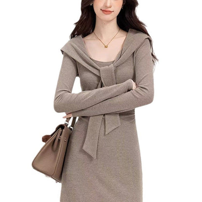 Damen Taillenkleid Kordelzug V-Ausschnitt Elegantes Design