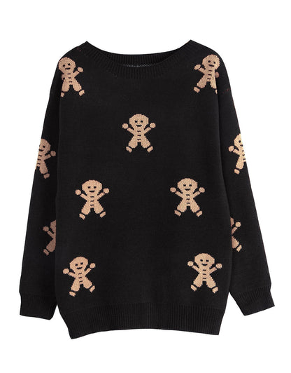 Damen Strickpullover Lebkuchenmotiv Weitschnitt Eveloria