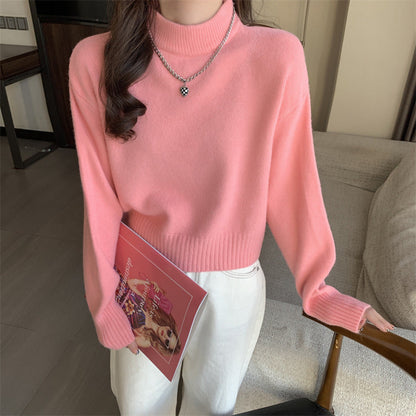 Damen Crop-Pullover Hochgeschlossener Kragen Eveloria