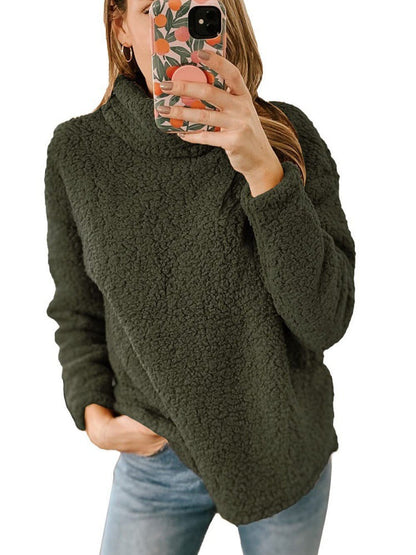 Damen Fleece-Pullover Hochkragen Strukturiert Grau Eveloria