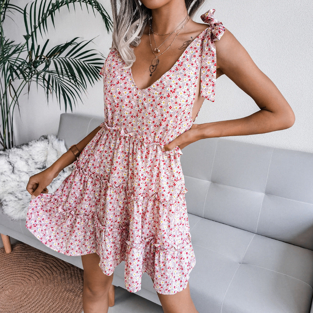 Damen Sommerkleid V-Ausschnitt Rüschendetails Luftig Eveloria