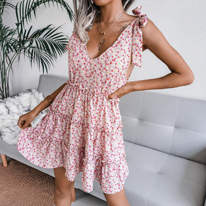 Damen Sommerkleid V-Ausschnitt Rüschendetails Luftig Eveloria
