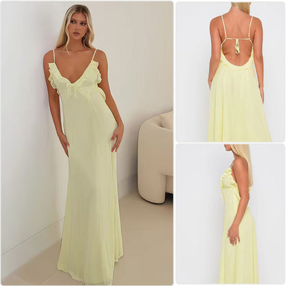 Damen Maxikleid Schulterfrei Rüschen Dekoration Tailliert - Eveloria