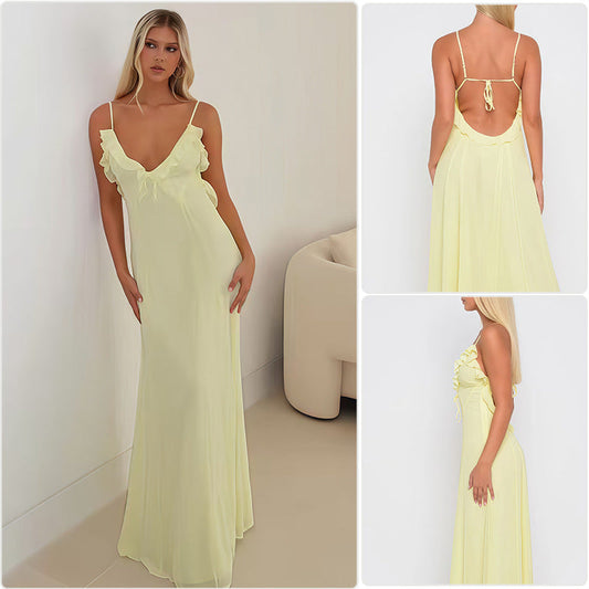 Damen Maxikleid Schulterfrei Rüschen Dekoration Tailliert - Eveloria