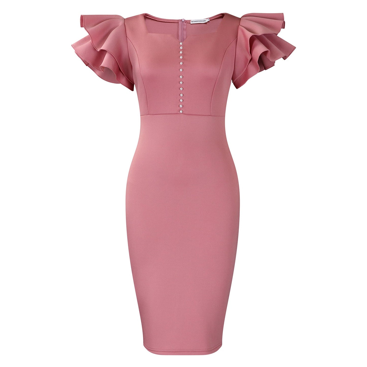 Eveloria Damen Midi-Kleid Voluminöse Rüschen Perlendetails