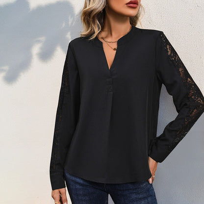 Damen Bluse Spitzeneinsätze Eveloria