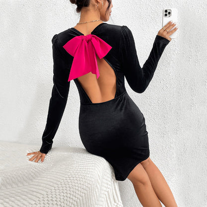 Eveloria Damen Minikleid Samt V-Ausschnitt Puffärmel