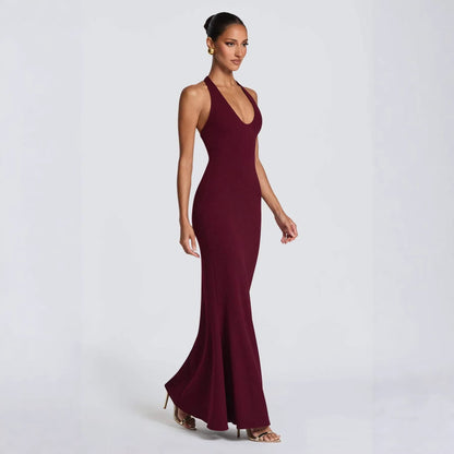 Damen Elegantes Bodenkleid V-Ausschnitt Figurbetonung
