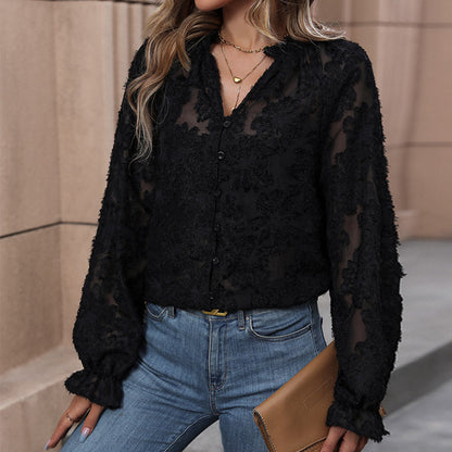 Damen Bluse Spitze Floral Effekt Weiß